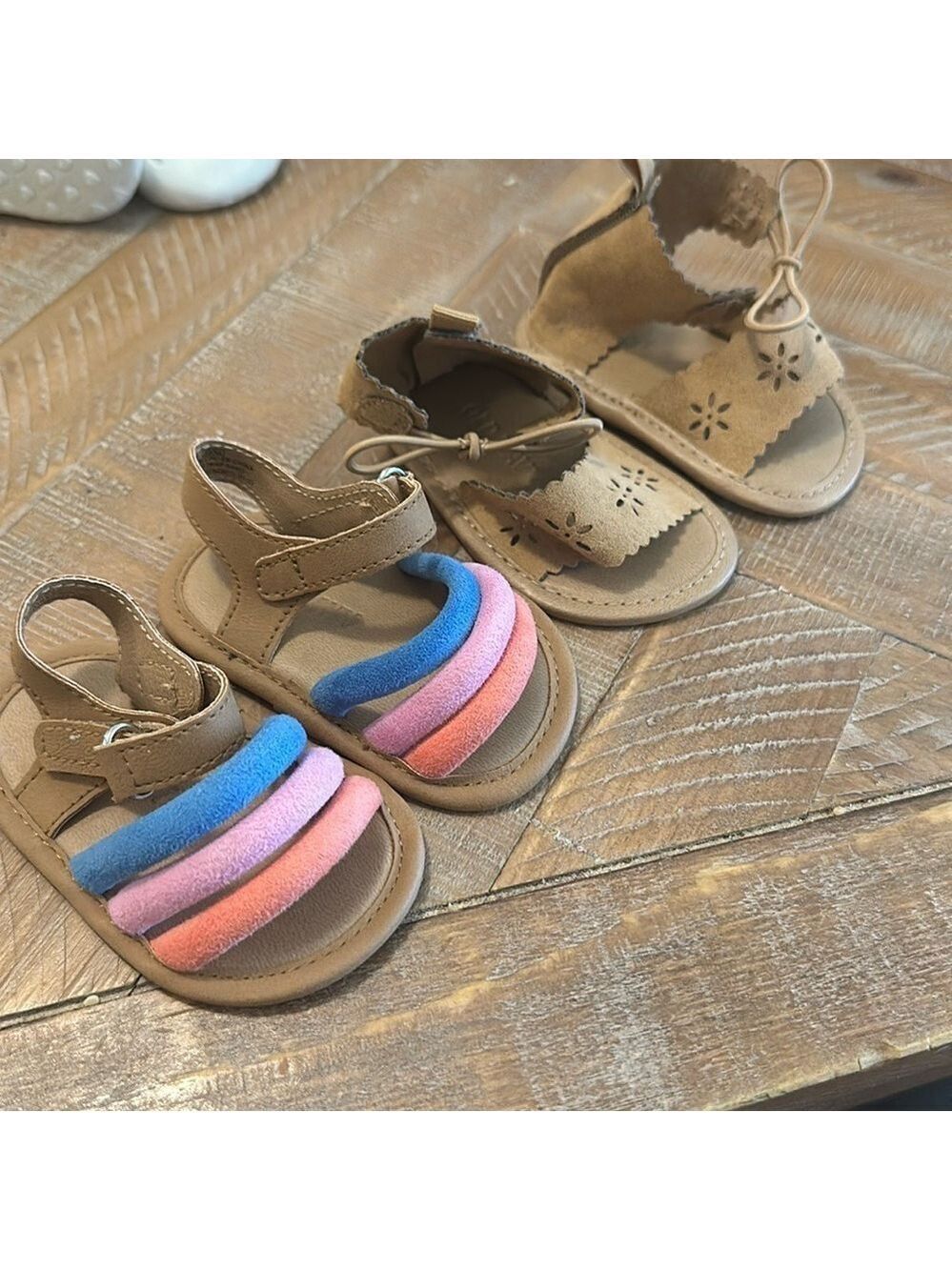 Bundle of Baby Girl 0-3 month Summer Soft-Bottom Sandals with Velcro Closure